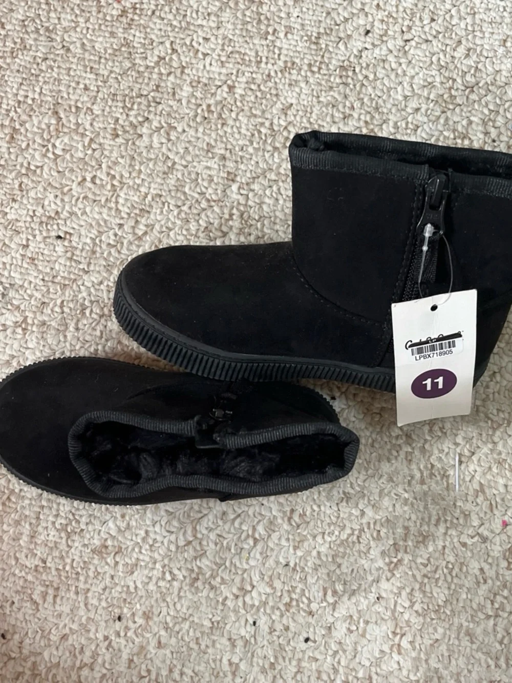 Black  faux Suede Side-Zip Platform Ankle Boots